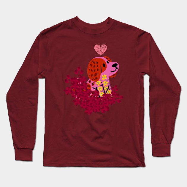 Cute Puppy Floral Look Long Sleeve T-Shirt by NICHE&NICHE